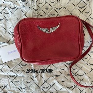 Red Zadig & Voltaire boxy crush leather crossbody bag